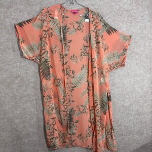 Westwind Floral Sheer Kimono Cardigan Womens M/L Peach Fern Print Boho Layering